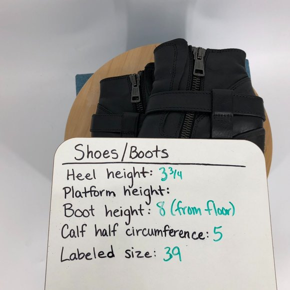 Allsaints jules Block heeled black Leather biker boots in EU 39 buckle wrap - Picture 14 of 16